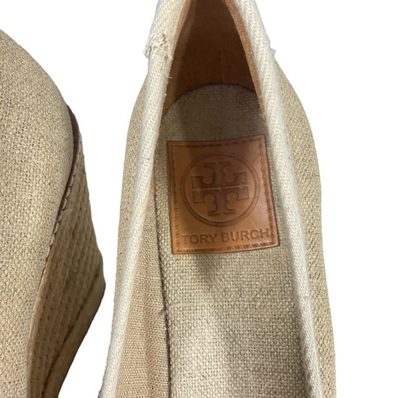 Tory Burch Jackie canvas peep toe wedge espadrille heels 9.5 M - Picture 4 of 14